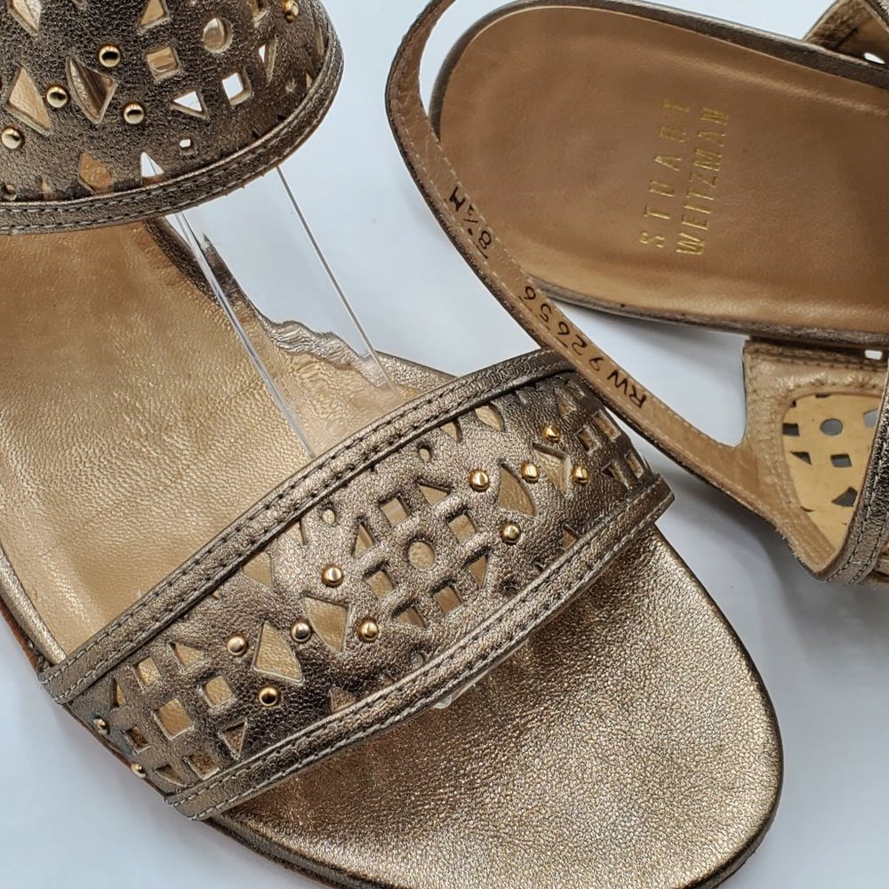 Stuart Weitzman Metallic Leather Kitten Heels - Picture 7 of 16